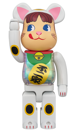 100％ & 400％ BE@RBRICK 招き猫 ペコちゃん 白メッキ 蓄光ミルキー入り