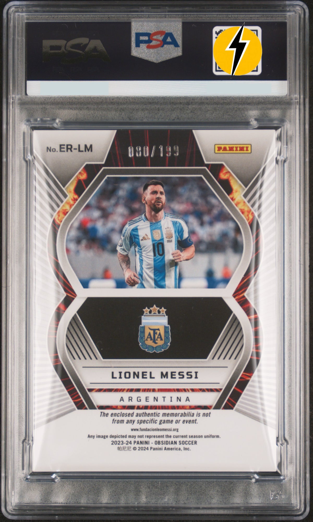 PSA 10 2023 PANINI OBSIDIAN ERUPTION RELICS #ERLM LIONEL MESSI