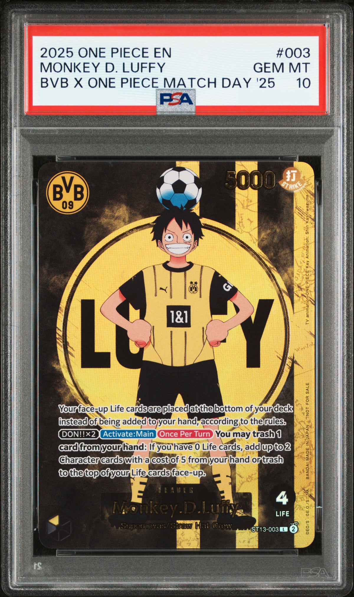 PSA 10 2025 ONE PIECE PROMOS #003 MONKEY D. LUFFY BVB X ONE PIECE MATCH DAY '25