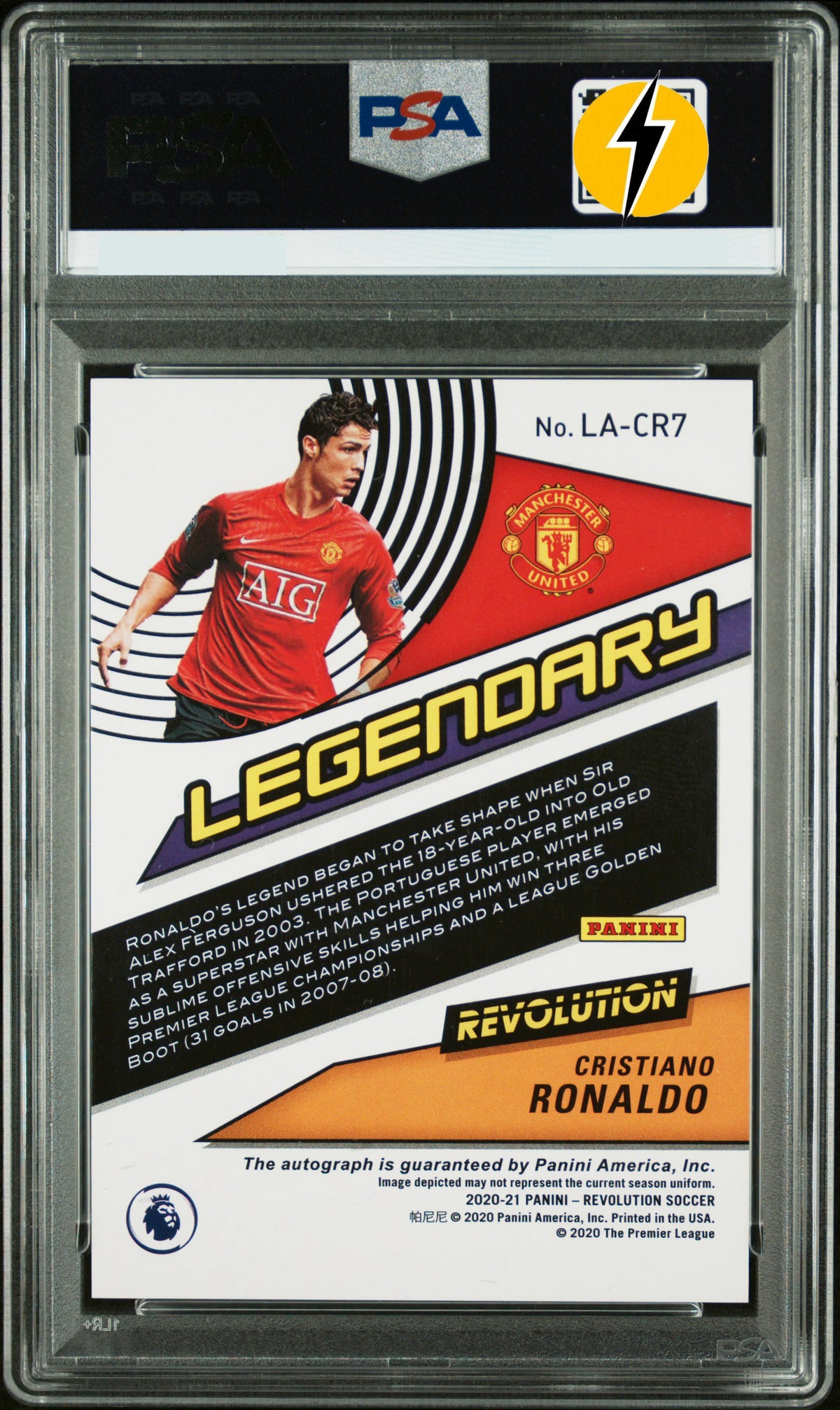 PSA 10 AUTO 10 2020 PANINI REVOLUTION PREMIER LEAGUE LEGENDARY AUTOGRAPHS #CR7 CRISTIANO RONALDO LEGENDARY AUTOGRAPHS