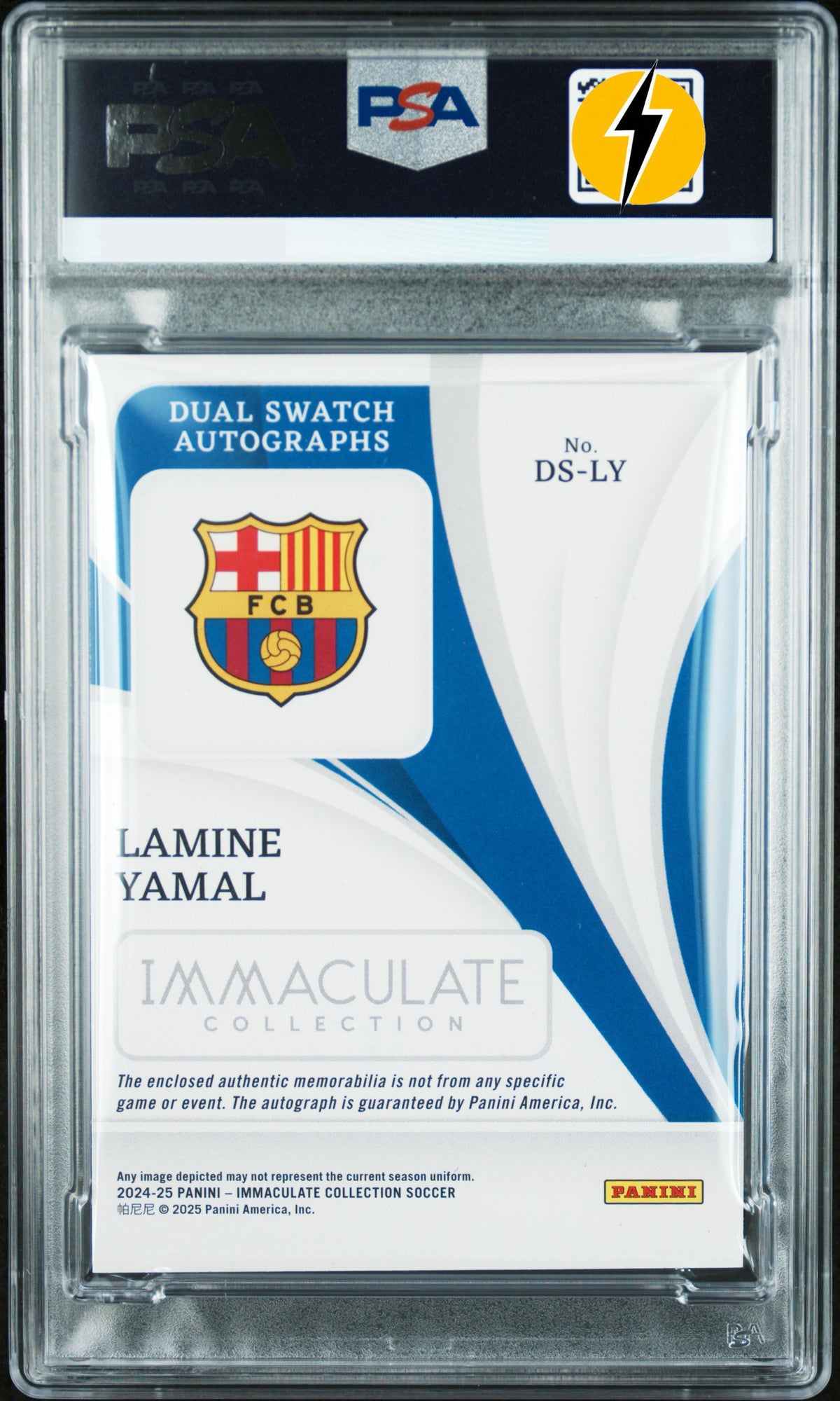 PSA 9 AUTO 9 2024-25 PANINI IMMACULATE COLLECTION DUAL SWATCH AUTOGRAPHS #DSLY LAMINE YAMAL DUAL SWATCH AUTO