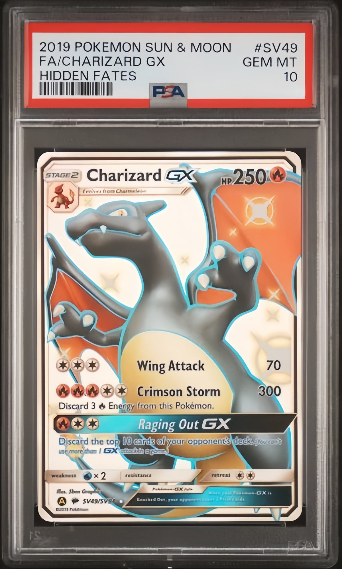 PSA10 2019 POKEMON SUN & MOON HIDDEN FATES #SV49 FA/CHARIZARD GX HIDDEN FATES