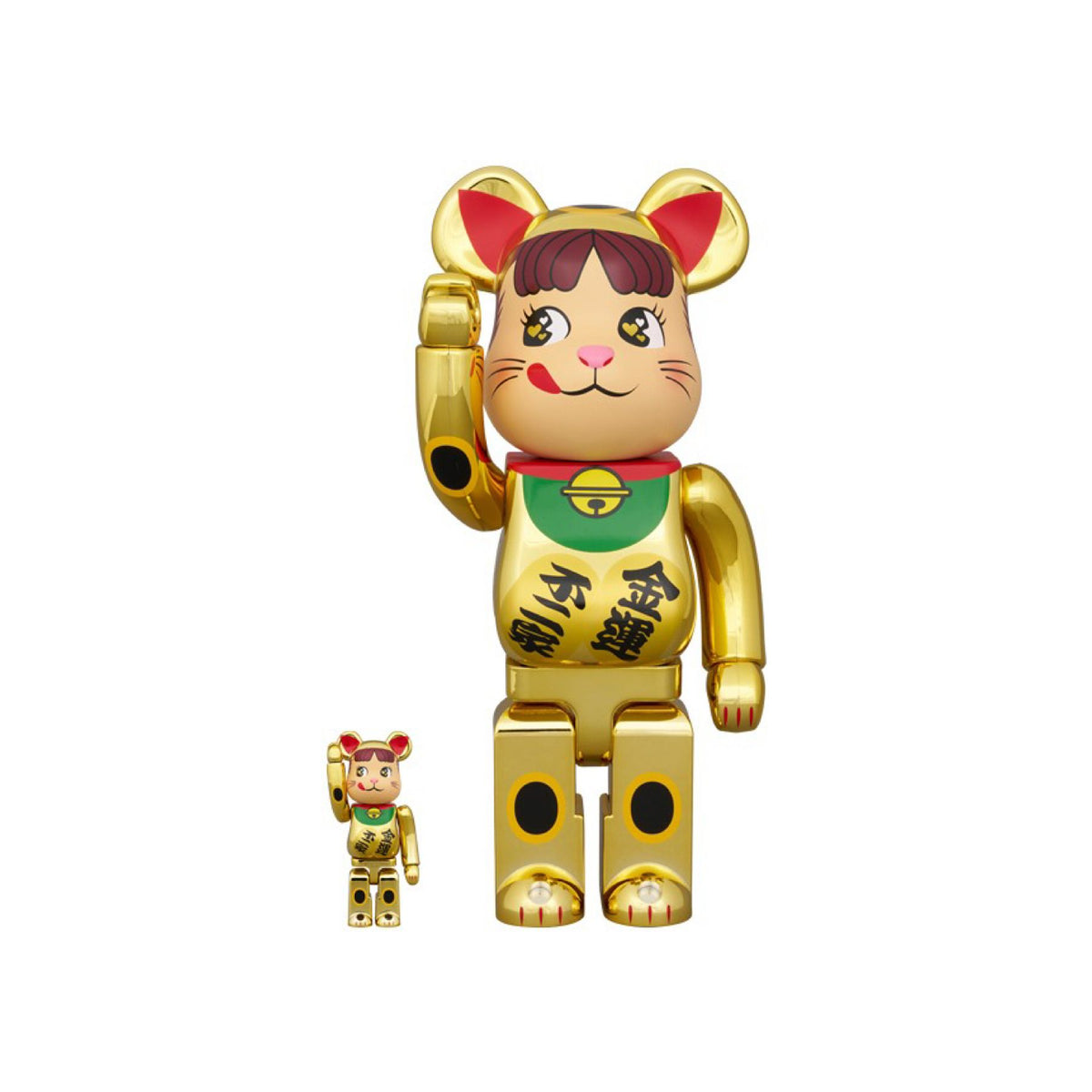 100％ & 400％ BE@RBRICK 招き猫 ペコちゃん 金運 ダブル小判 金メッキ