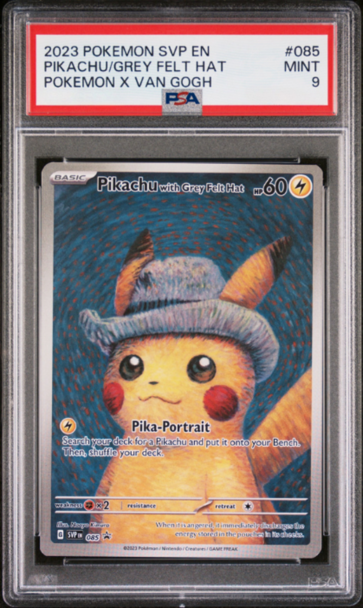 PSA9 2023 POKEMON SVP EN-SV BLACK STAR PROMO #085 PIKACHU/GREY FELT HAT POKEMON X VAN GOGH SVP EN 085